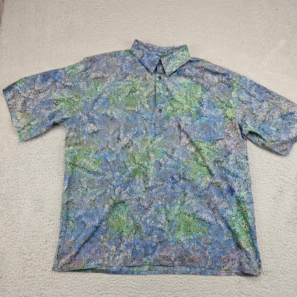 Pete Huntington Polo Shirt Mens XL Multicolor Batik Handcrafted Cotton Tropical